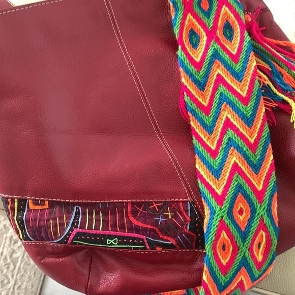Leather bohemian red crochet red crossbody bag festive unique multicolored - Picture 14 of 16